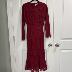 Dainty Jewells Sweet Peony Dress Burgundy Midi Dress Long Sleeves M